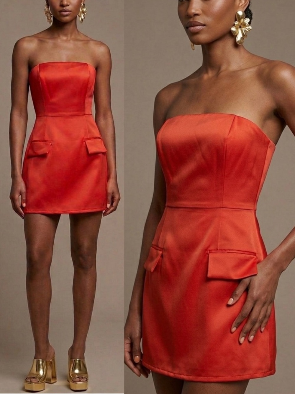 HEIRESS BEVERLY HILLS Strapless Pocket Mini Dress Red Satin NWT Medium